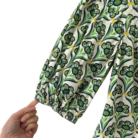 Anthropologie Maeve Zooey Bubble-Sleeve Blouse M green white button up cotton - Picture 6 of 11